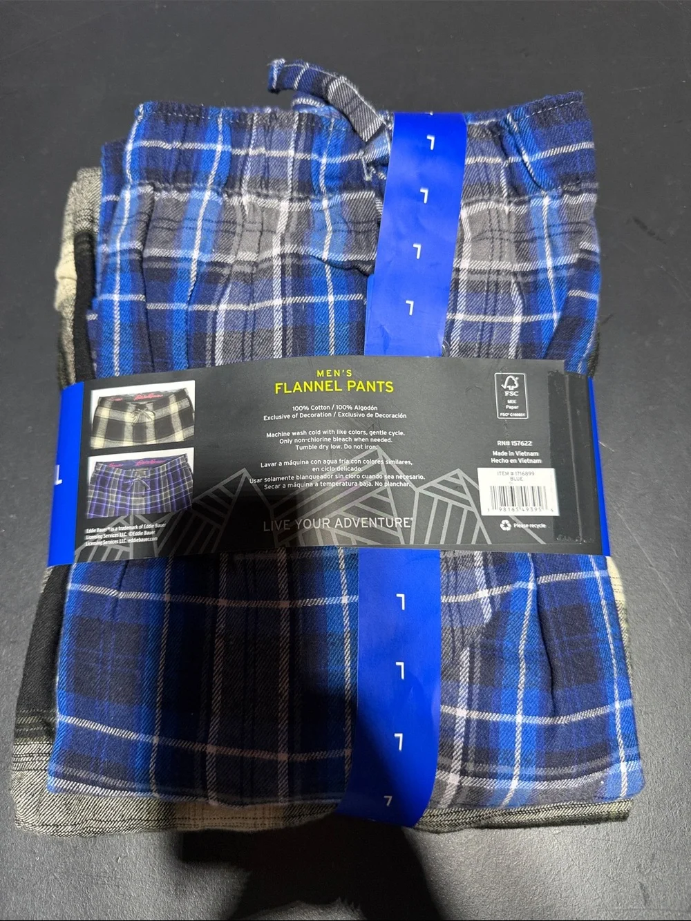 Eddie Bauer Men's Black & Cream Plaid Flannel Pants - 2-Pack (Large)